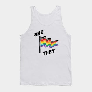 She/They Pronouns Retro Banner Tank Top